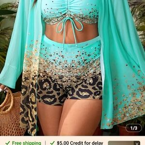 Elegant Aqua and Gold Women's Swim Set....